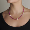 Women wearing Ruby and Pearl Necklace