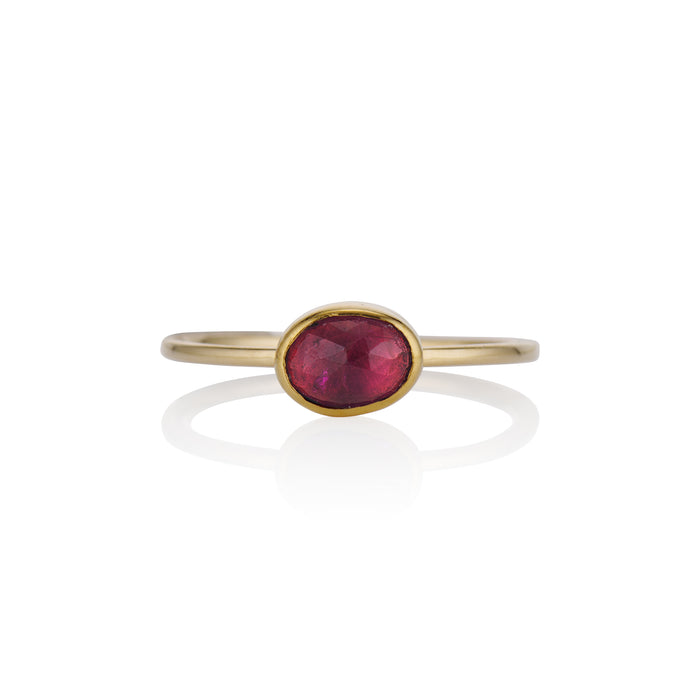 22k Gold Pippa Ring with Pink Tourmaline Front View