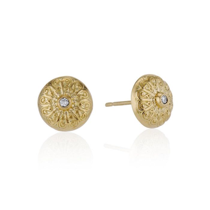 Knappen Round Earrings - 18k Gold with single diamond