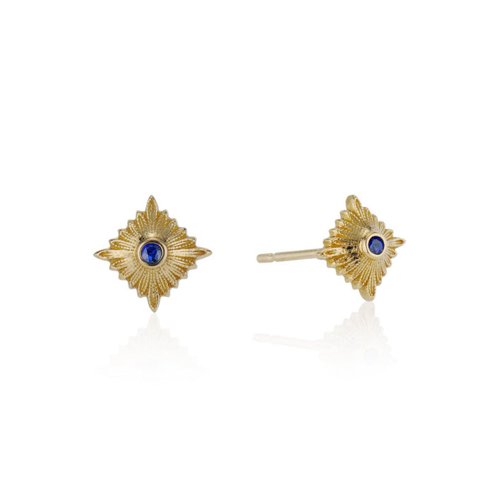 Knaooeb Square Earrings in 18k Gold with Sapphires