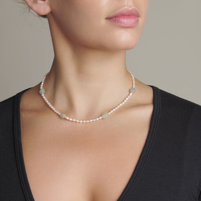 18k Gold Seed Pearls and Sea Glass