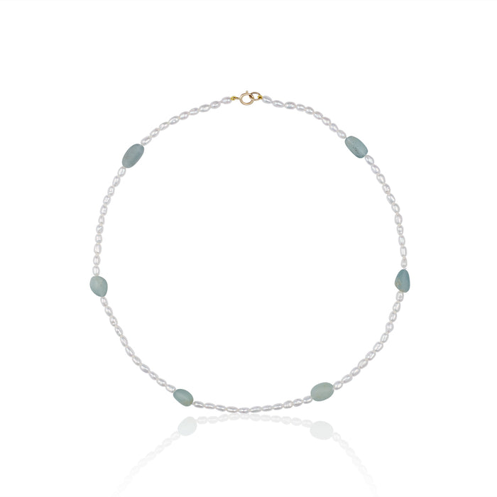 18k Gold Seed Pearls and Sea Glass