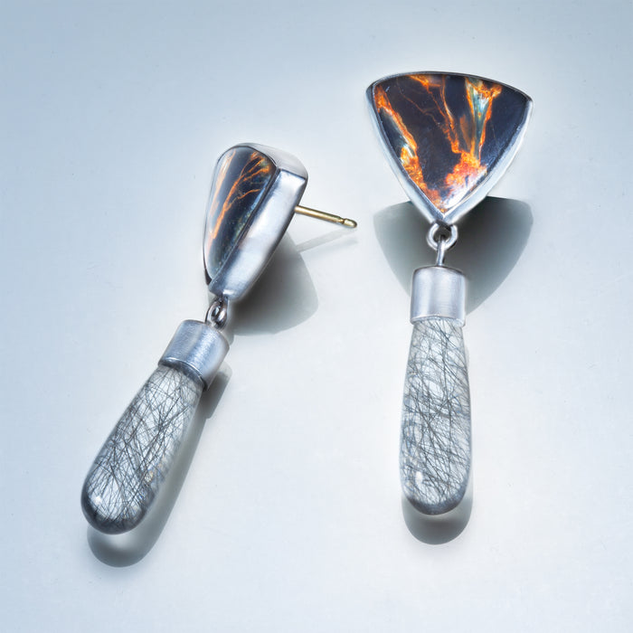 Iron Stone Agate and Tourmalated Quartz Earrings