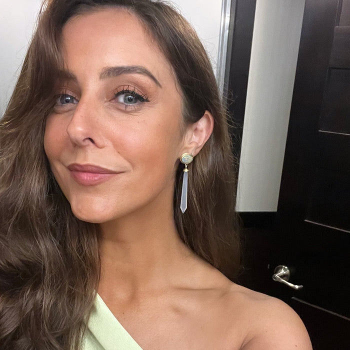 Opal, Chalcedony and Diamond Earrings