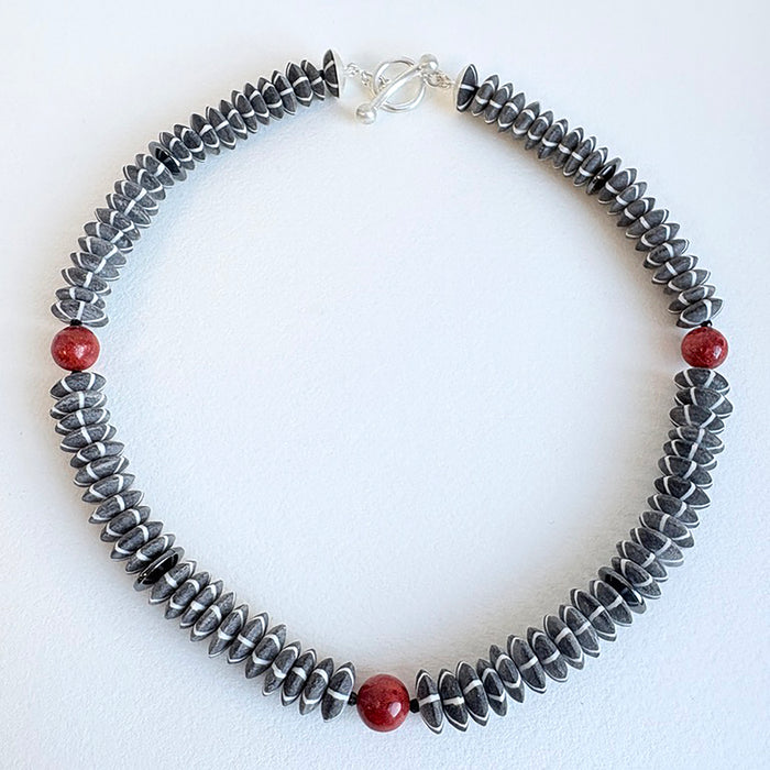Buffalo Horn, Sponge Coral, and Hematite Necklace