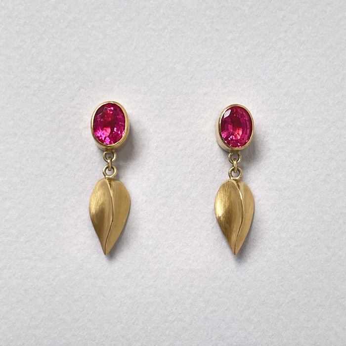 18k Gold Seed Earrings with Pink Tourmaline