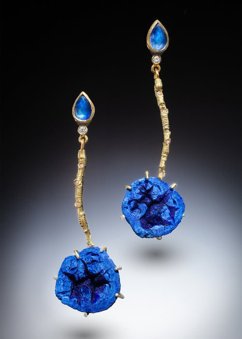 Sapphire & Azurite 18k Gold Basket Earrings