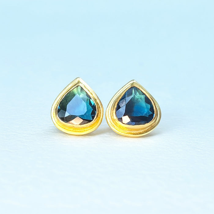 Blue-Green Tourmaline Heart Studs