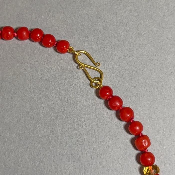 Italian Red Coral, Tanzanite, and Sapphire Necklace