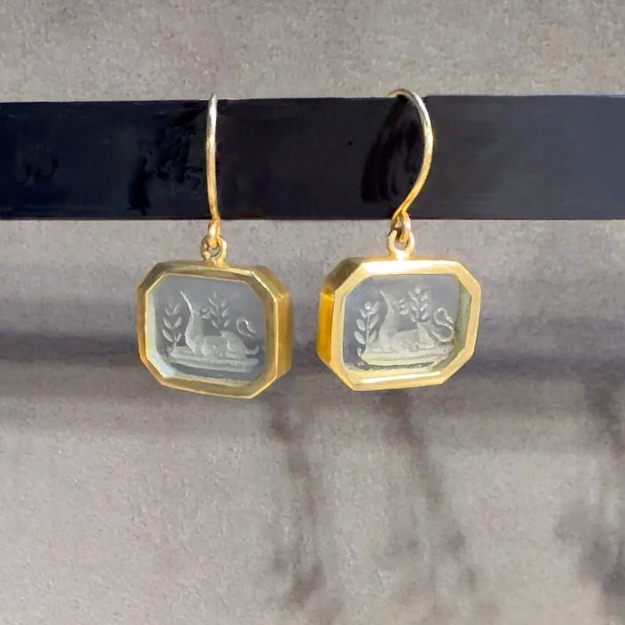 Blue Venetian Glass Intaglio Earrings