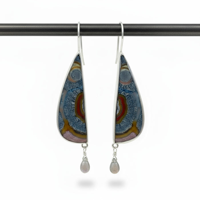 Petrified Iron Stone Agate Earring with Diamond