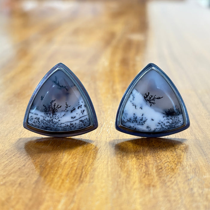 Triangle Dendritic Agate Clip-on Earring