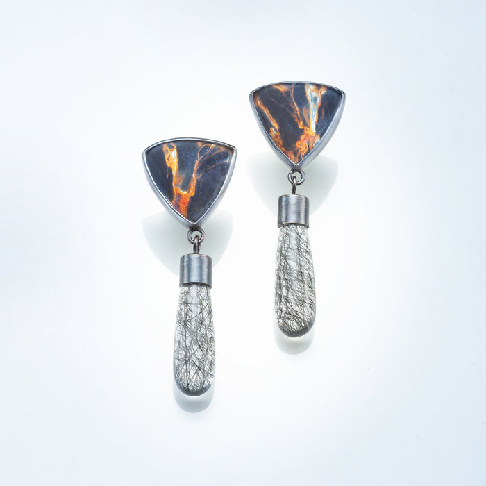 Iron Stone Agate and Tourmalated Quartz Earrings