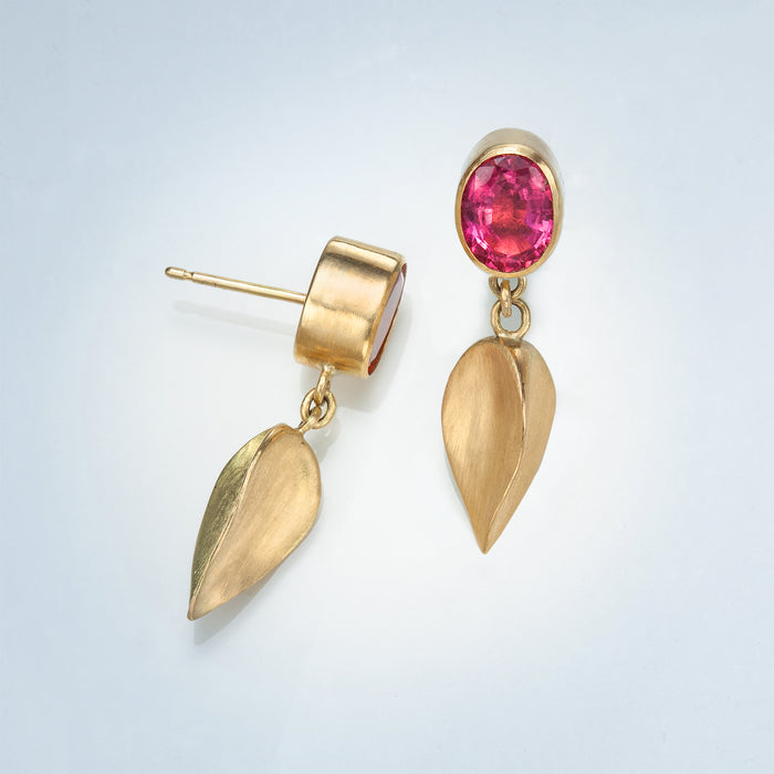 Golden Seed and Pink Tourmaline Earrings