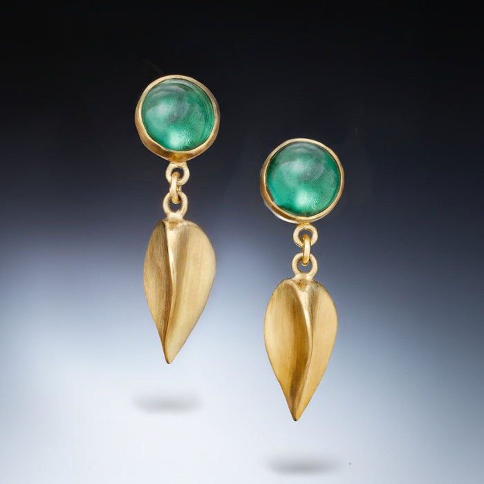 Golden Seed and Green Tourmaline Earring