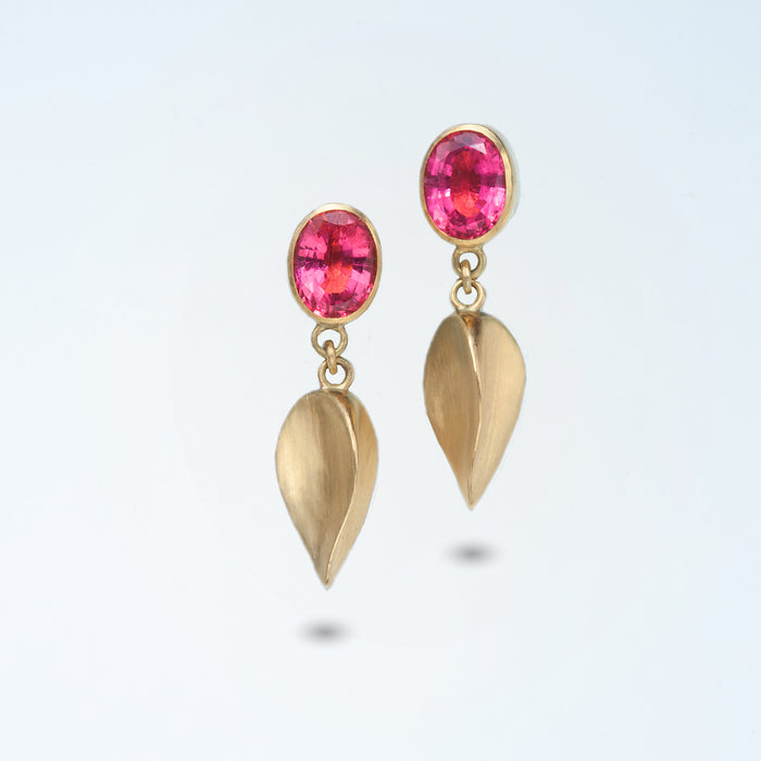 Golden Seed and Pink Tourmaline Earrings