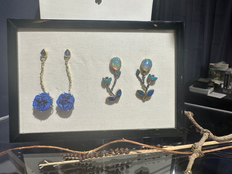 Sapphire & Azurite 18k Gold Basket Earrings