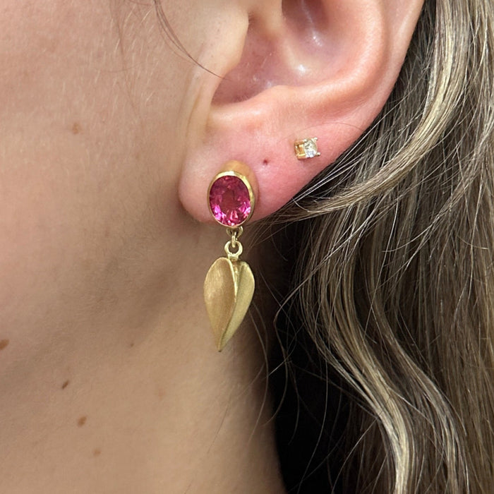 Pink Tourmaline Seed Earrings on Taylor 2