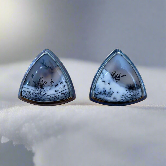 Triangle Dendritic Agate Clip-on Earrings