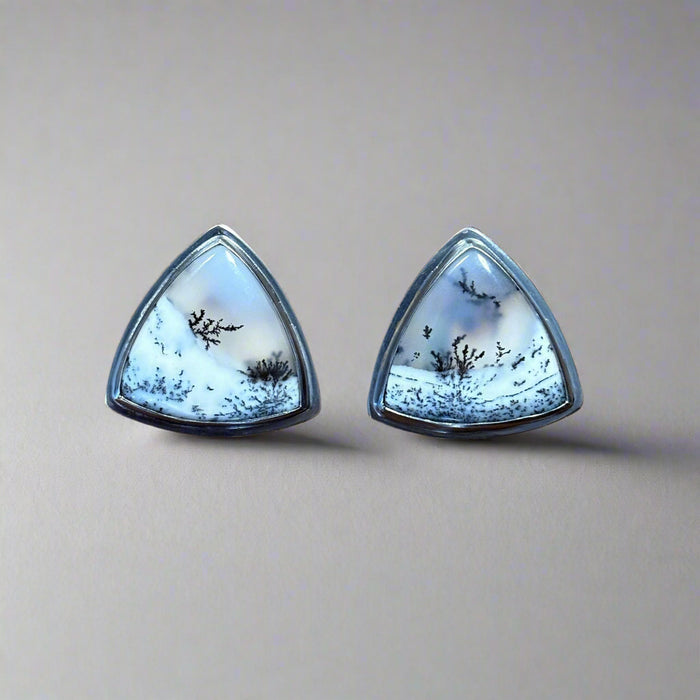 Triangle Dendritic Agate Clip-on Earrings