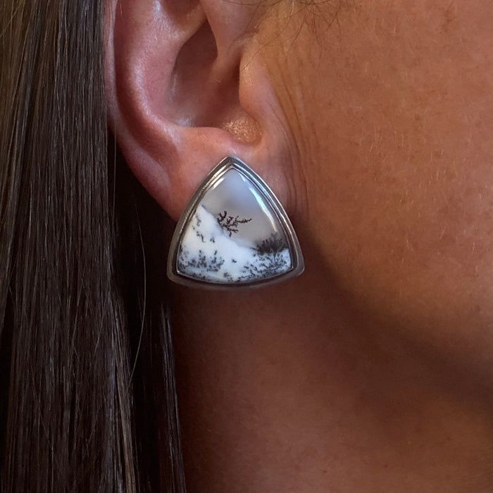 Triangle Dendritic Agate Clip-on Earrings
