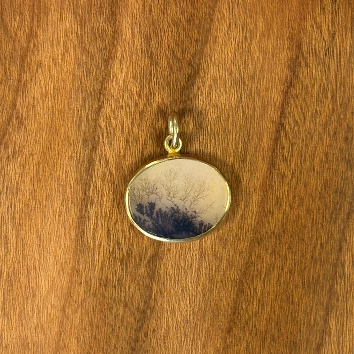 18k Gold Dendritic Agate Charm