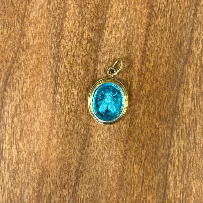 22k Venetian Intaglio Glass Charm - Blue