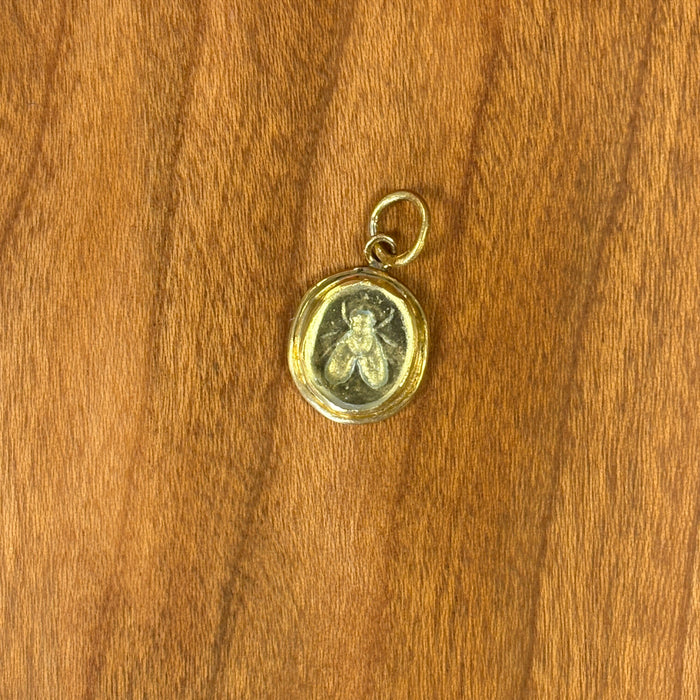22k Venetian Intaglio Glass Fly Charm - Yellow