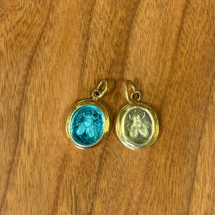 22k Venetian Intaglio Glass Fly Charm - Yellow