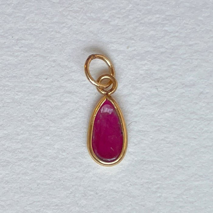 18k Gold Rosecut Ruby Teardrop Charm