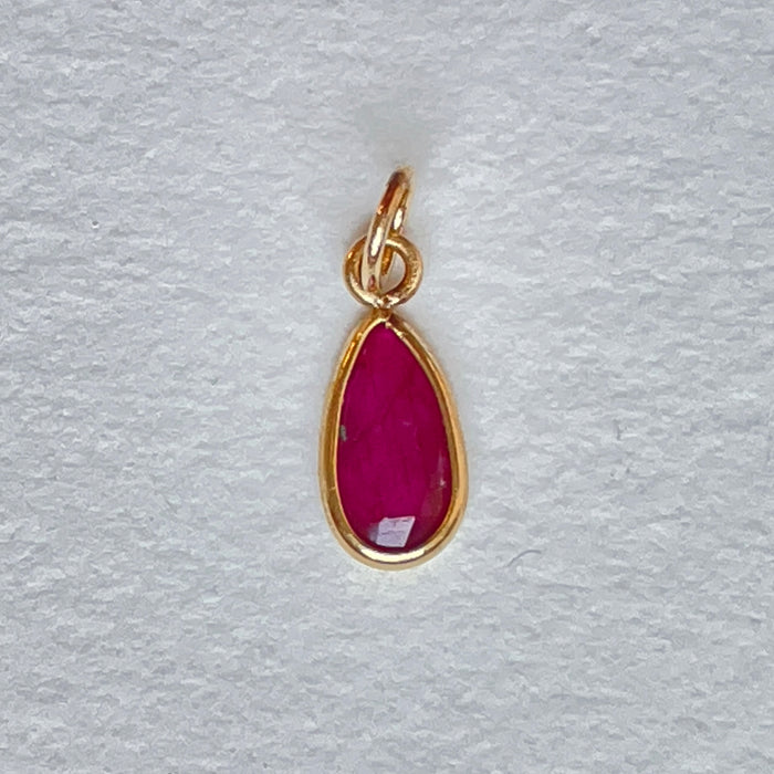 18k Gold Rosecut Ruby Teardrop Charm