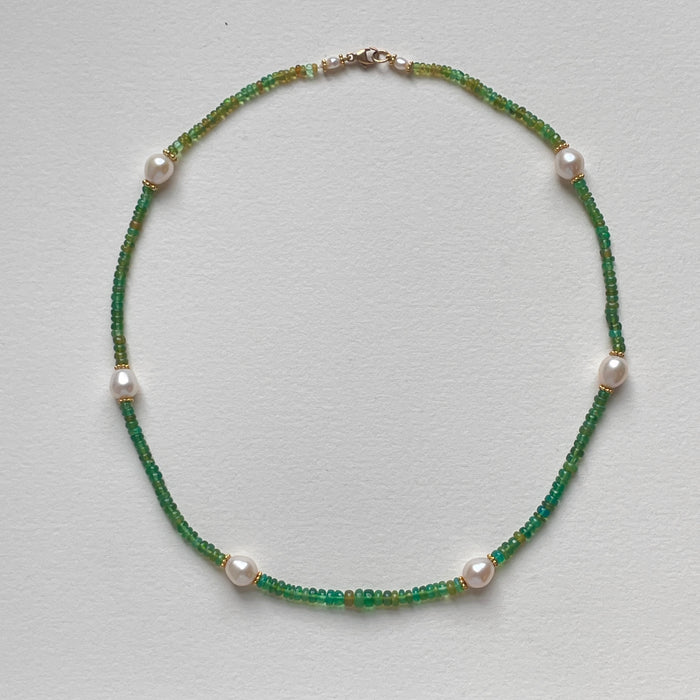 Brita Necklace with Green Paraiba Tourmalines and Pearls