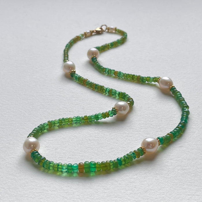 Brita Necklace with Green Paraiba Tourmalines and Pearls
