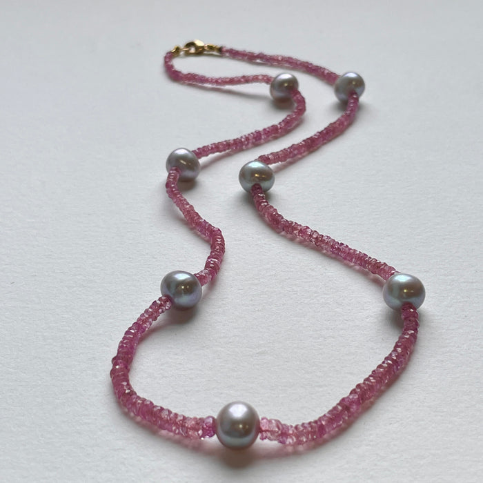 Brita Necklace with Pink Sapphires and Grey Pearls