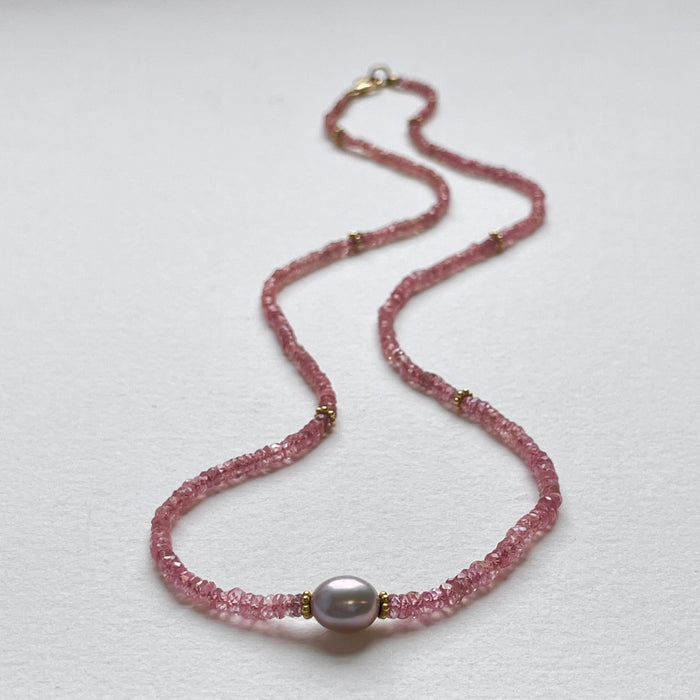 Freya Necklace with Pink Sapphires and Grey Pearls