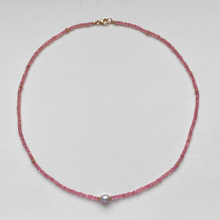 Freya Necklace with Pink Sapphires and Grey Pearls