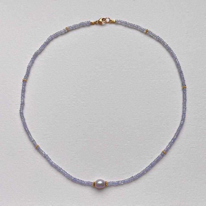Freya Necklace with Blue Sapphires and Grey Pearl