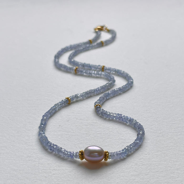 Freya Necklace with Blue Sapphires and Grey Pearl