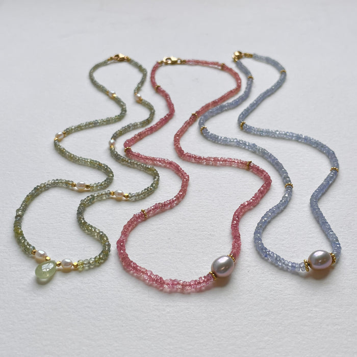 Freya Necklace with Green Sapphires and Pearls