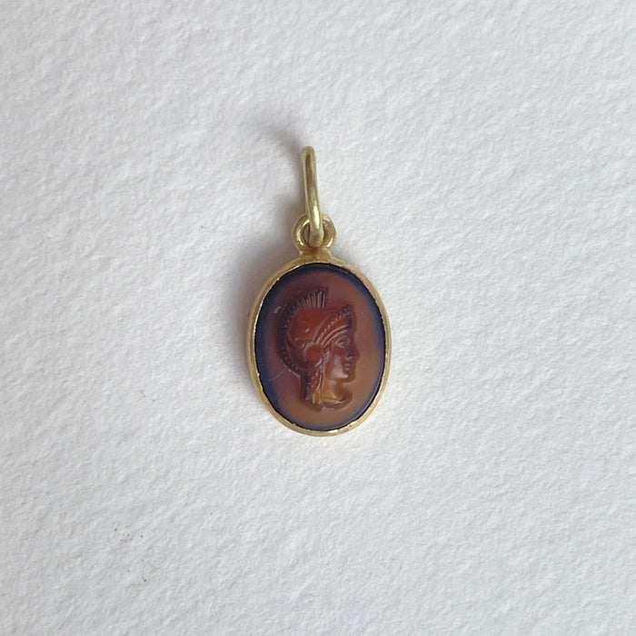 22k Gold and Brown Glass Soldier Cameo Charm