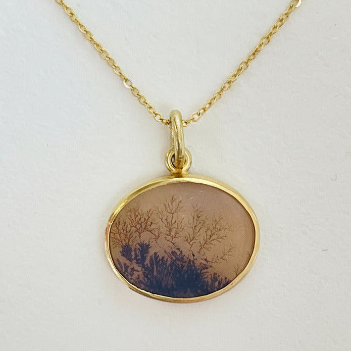 18k Gold Dendritic Agate Charm