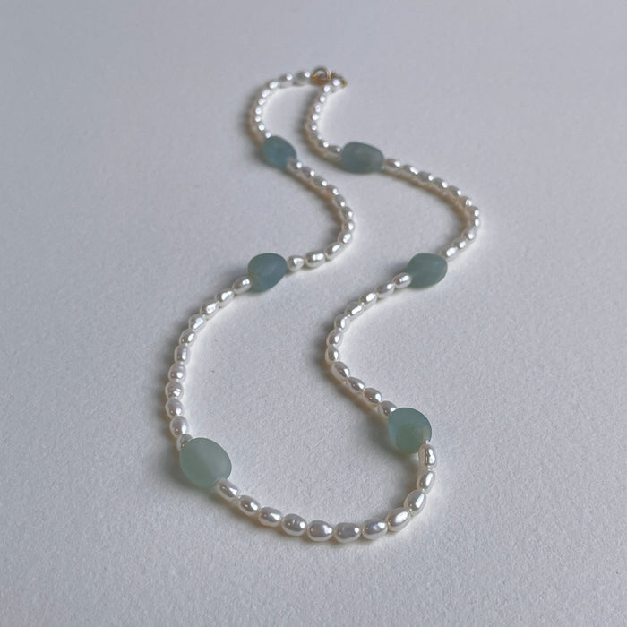 18k Gold Seed Pearls and Sea Glass