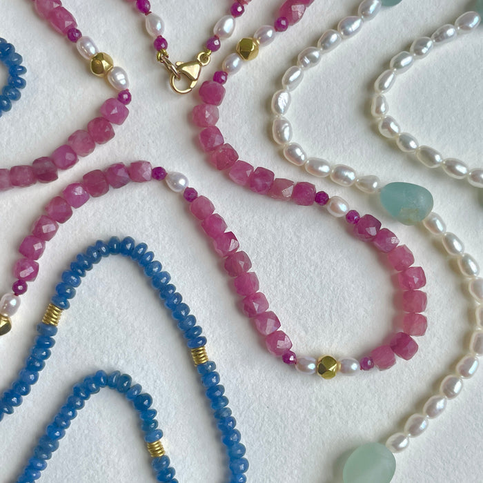 18k Gold Seed Pearls and Sea Glass