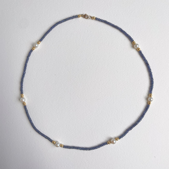 Ceylon Sapphire and Pearl Necklace with 18k Gold