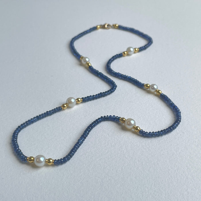 Ceylon Sapphire and Pearl Necklace with 18k Gold