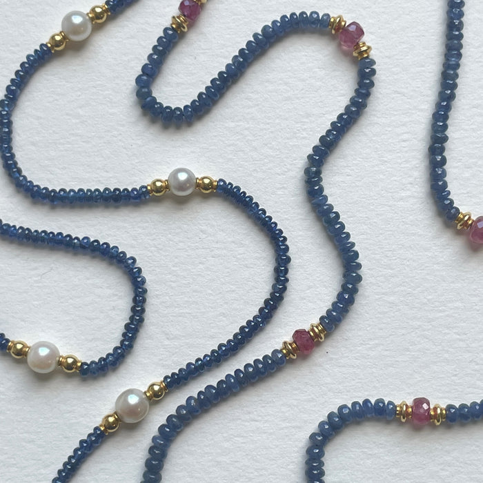 Ceylon Sapphire and Pearl Necklace with 18k Gold