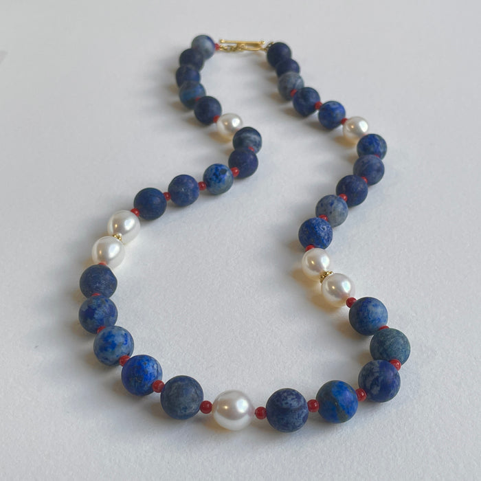 Lapis Lazuli, Pearl and Italian Red Coral Necklace