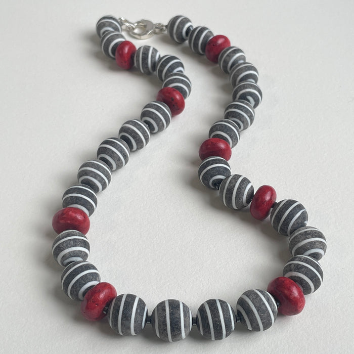 Buffalo Horn, Sponge Coral, and Hematite Necklace