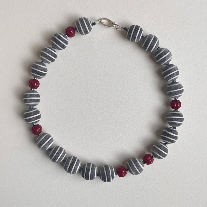 Buffalo Horn, carved Coral, and Hematite Necklace