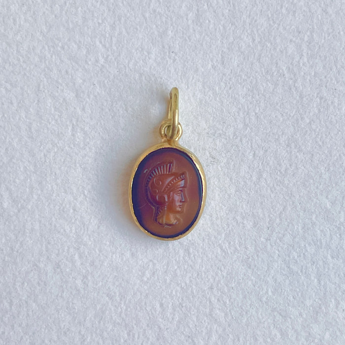 22k Gold and Brown Glass Soldier Cameo Charm